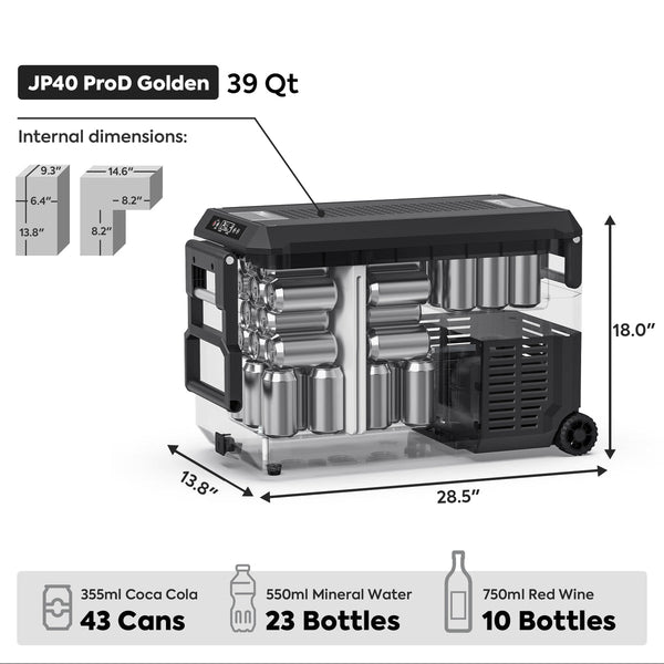 JP40 Pro Dual Zone Wheeled Portable Freezer- Golden | 40 LT