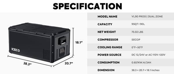 VL90ProD Dual Zone RV 12 volt Fridge Plug in Cooler  | 90 LT