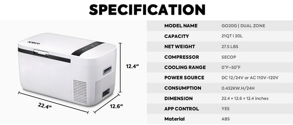 GO20 Dual Zone 12V Portable Freezer | 20 LT