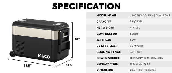 JP40 Pro Dual Zone Wheeled Portable Freezer | 40 LT