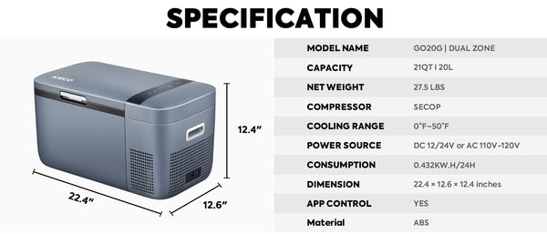 GO20 Dual Zone 12V Portable Freezer | 20 LT