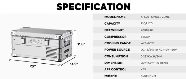 APL20 Light Duty Aluminum Freezer Single Zone | 20 LT