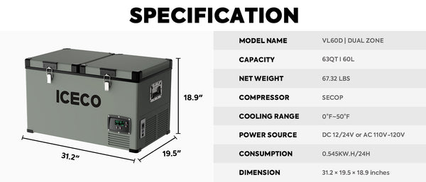 VL60 Dual Zone Metal Fridge Freezer with Cover | 60LT