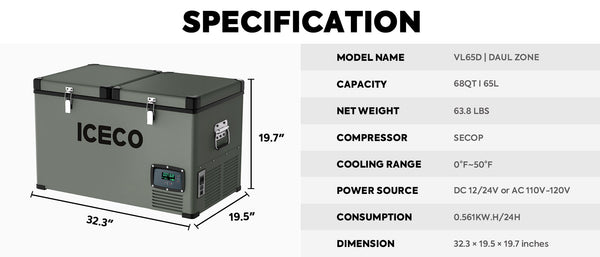 VL65 Dual Zone Metal Fridge Freezer with Cover | 65LT