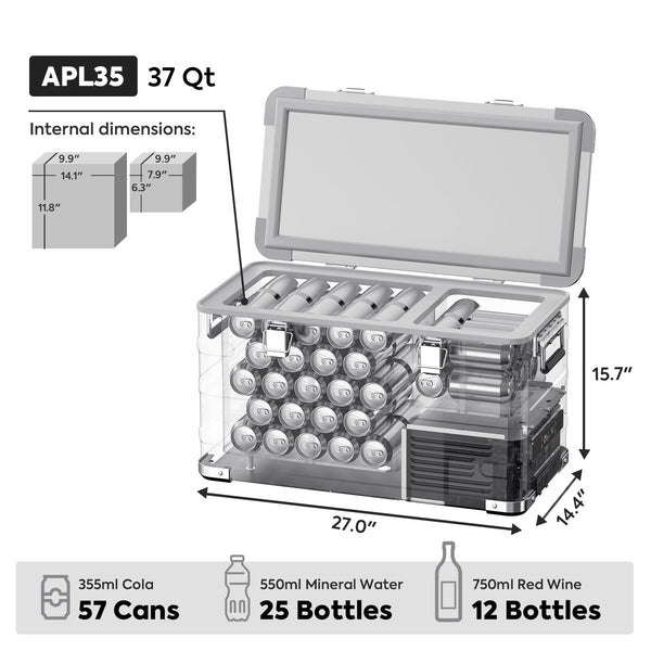 APL35 Dual Zone Aluminum Fridge refrigerator | 35 LT